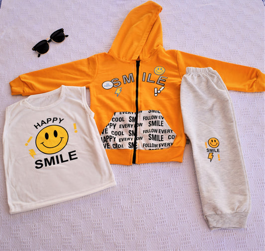 3 Piece Hoodie Set with Smile Letters