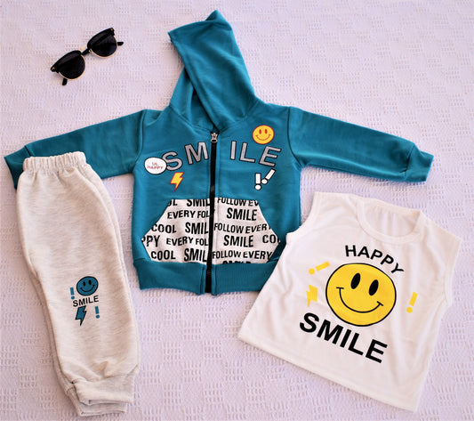 3 Piece Hoodie Set with Smile Letters